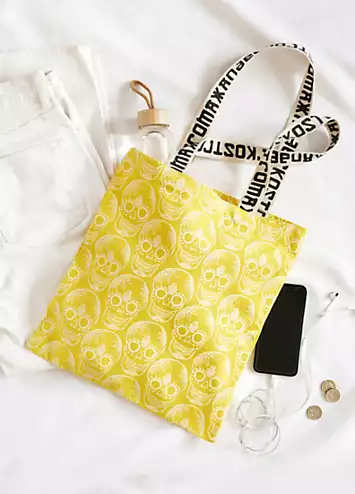 100% Cotton Canvas Sunshine Yellow Skull Print Tote Bag by Xander Kostroma | Look Again