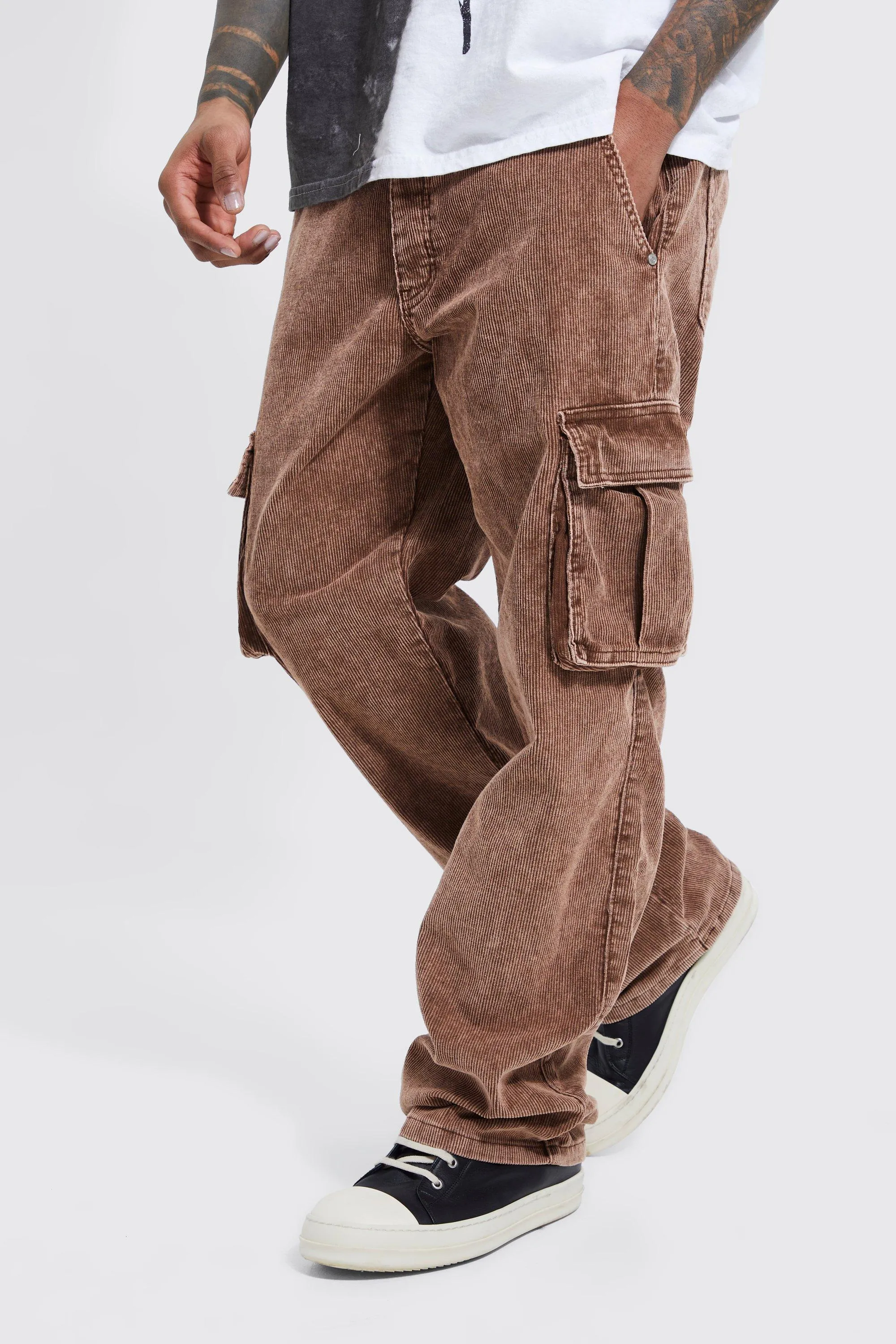 Acid Wash Relaxed Cord Cargo Pants