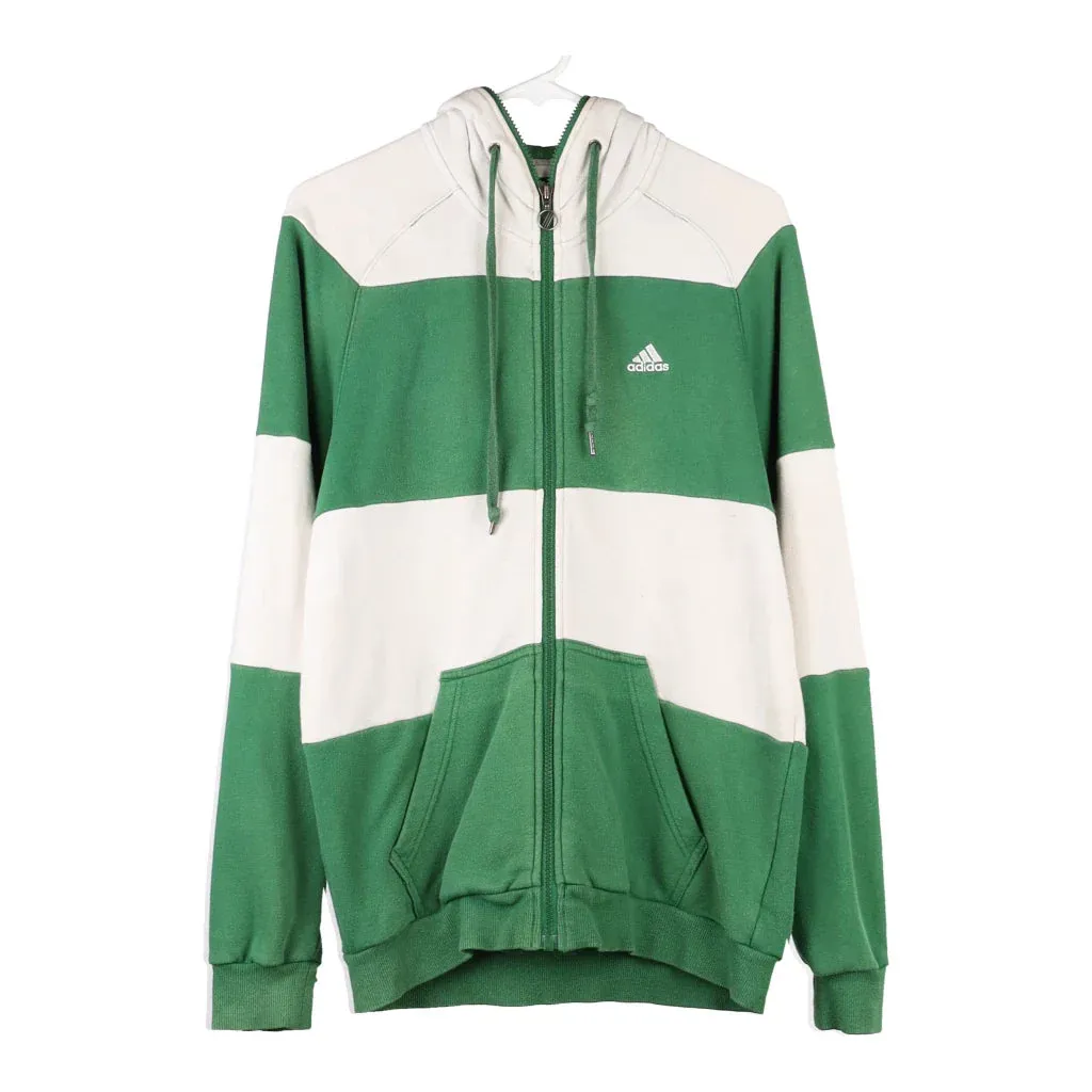 Adidas Striped Hoodie - Small Green Cotton