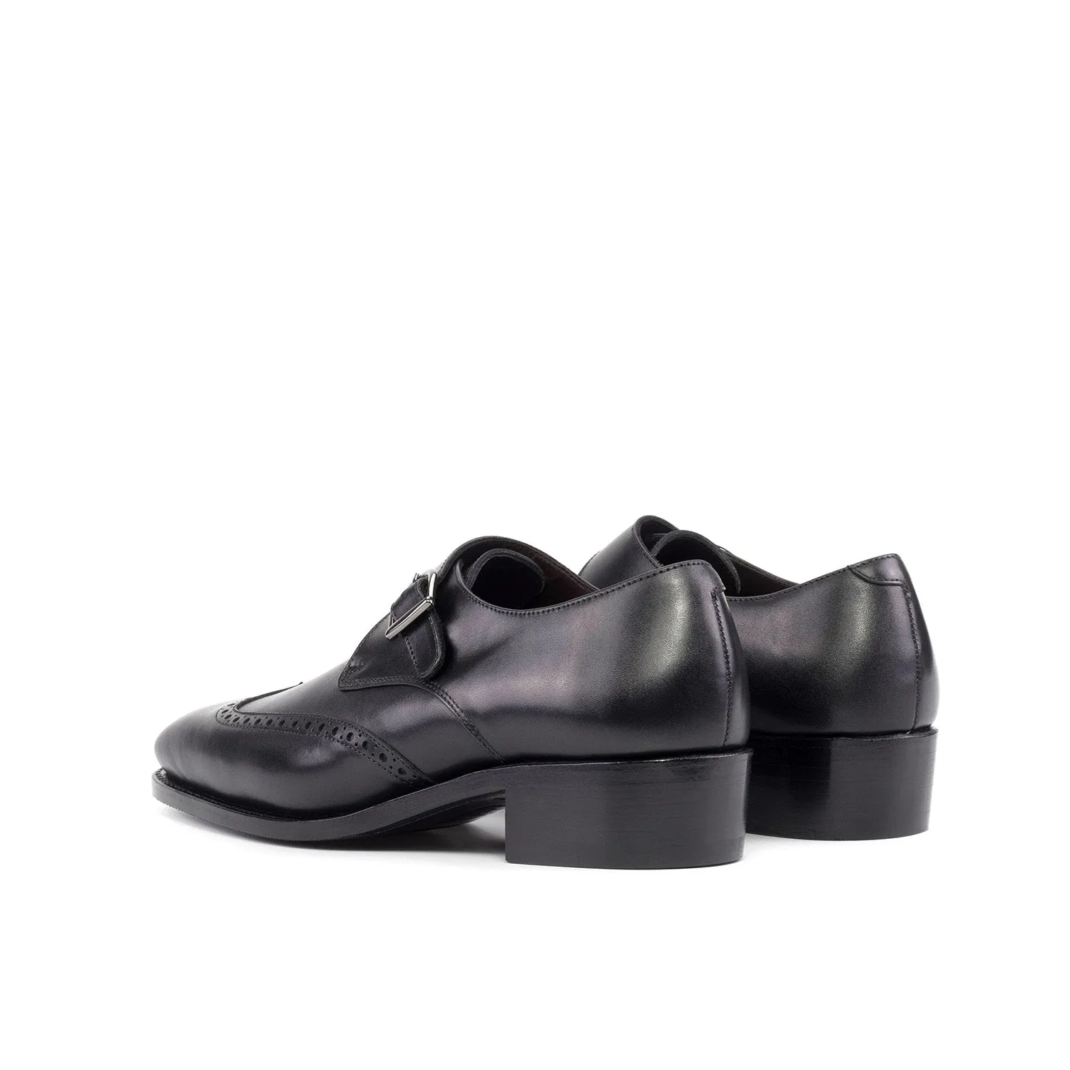 Ambrogio Bespoke Men's Shoes Black Calf-Skin Leather Single Monk-Strap Loafers (AMB2524)