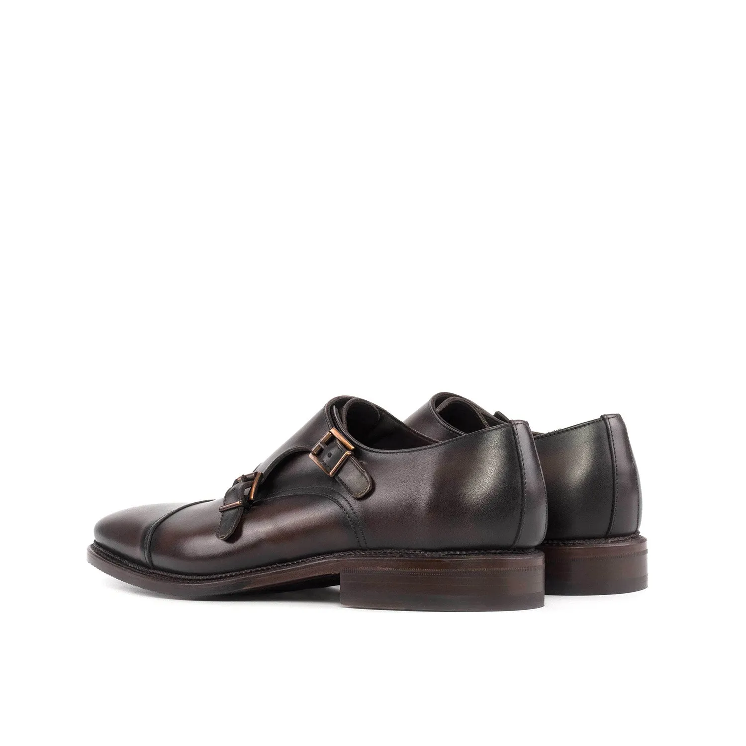 Ambrogio Bespoke Men's Shoes Brown Calf-Skin Leather Double Monk-Straps Loafers (AMB2461)