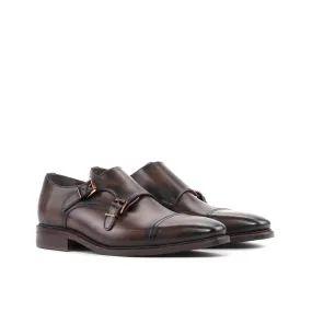 Ambrogio Bespoke Men's Shoes Brown Calf-Skin Leather Double Monk-Straps Loafers (AMB2461)