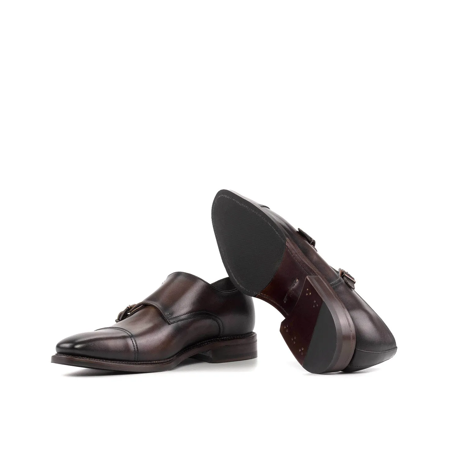 Ambrogio Bespoke Men's Shoes Brown Calf-Skin Leather Double Monk-Straps Loafers (AMB2461)