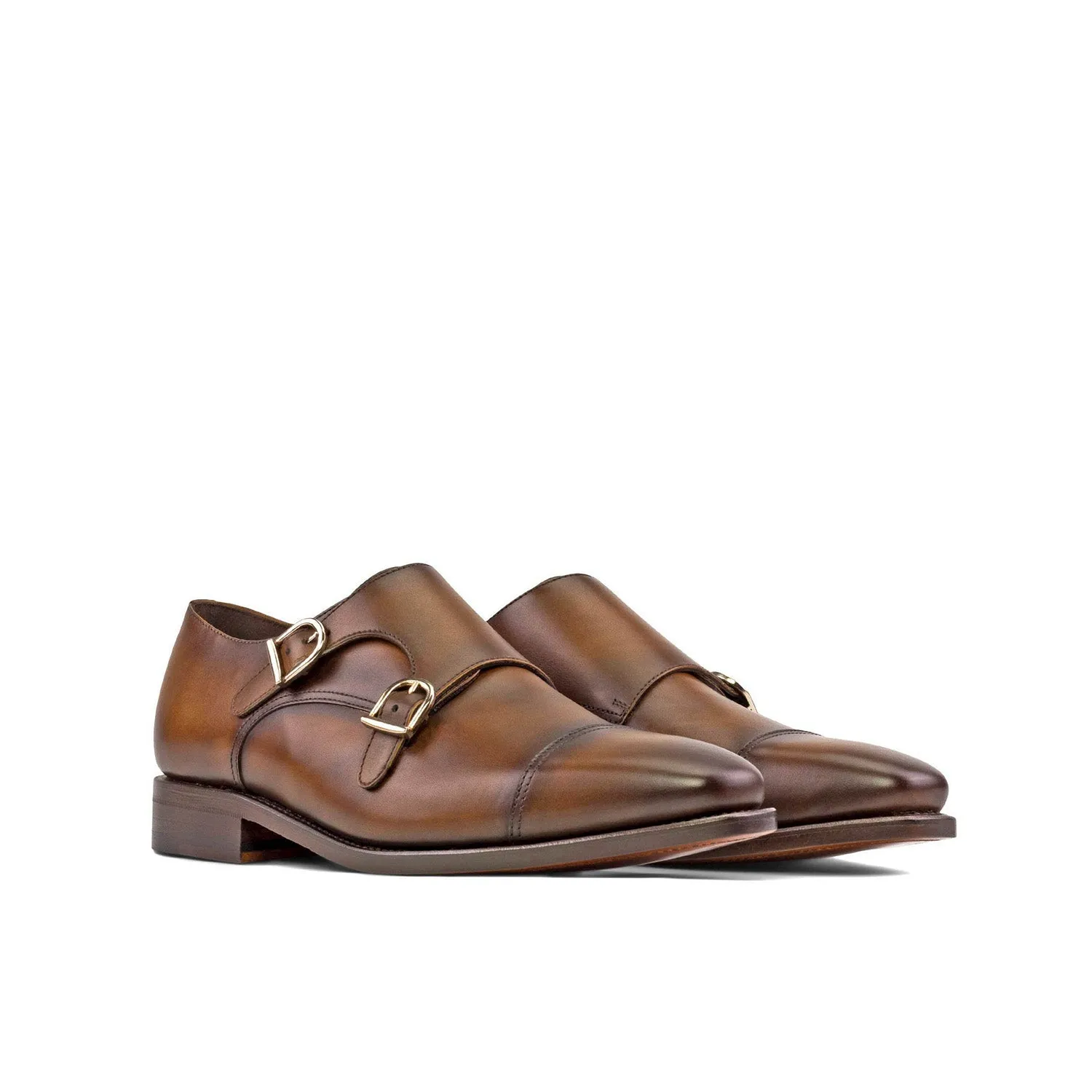 Ambrogio Bespoke Men's Shoes Brown Calf-Skin Leather Double Monk-Straps Loafers (AMB2528)