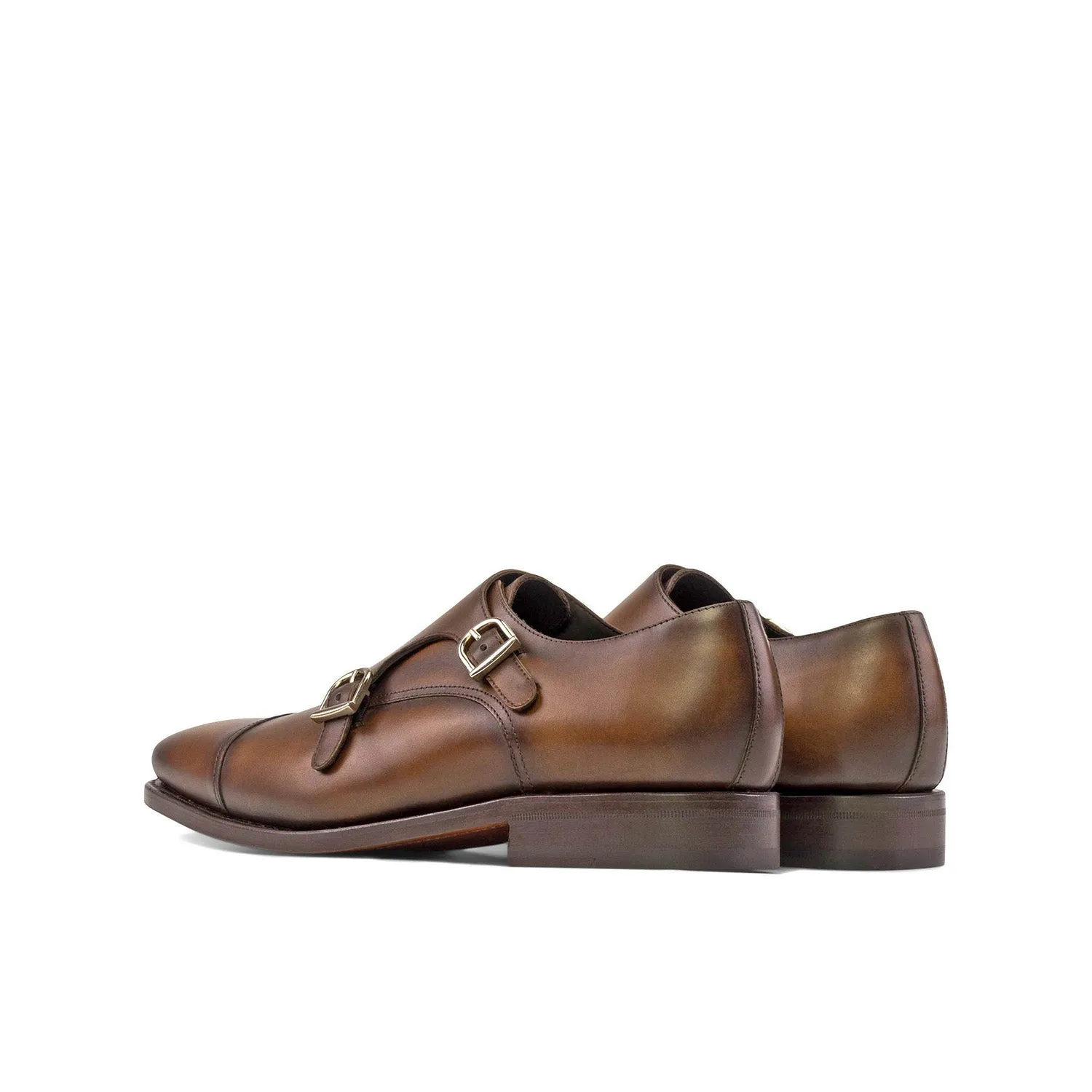 Ambrogio Bespoke Men's Shoes Brown Calf-Skin Leather Double Monk-Straps Loafers (AMB2528)