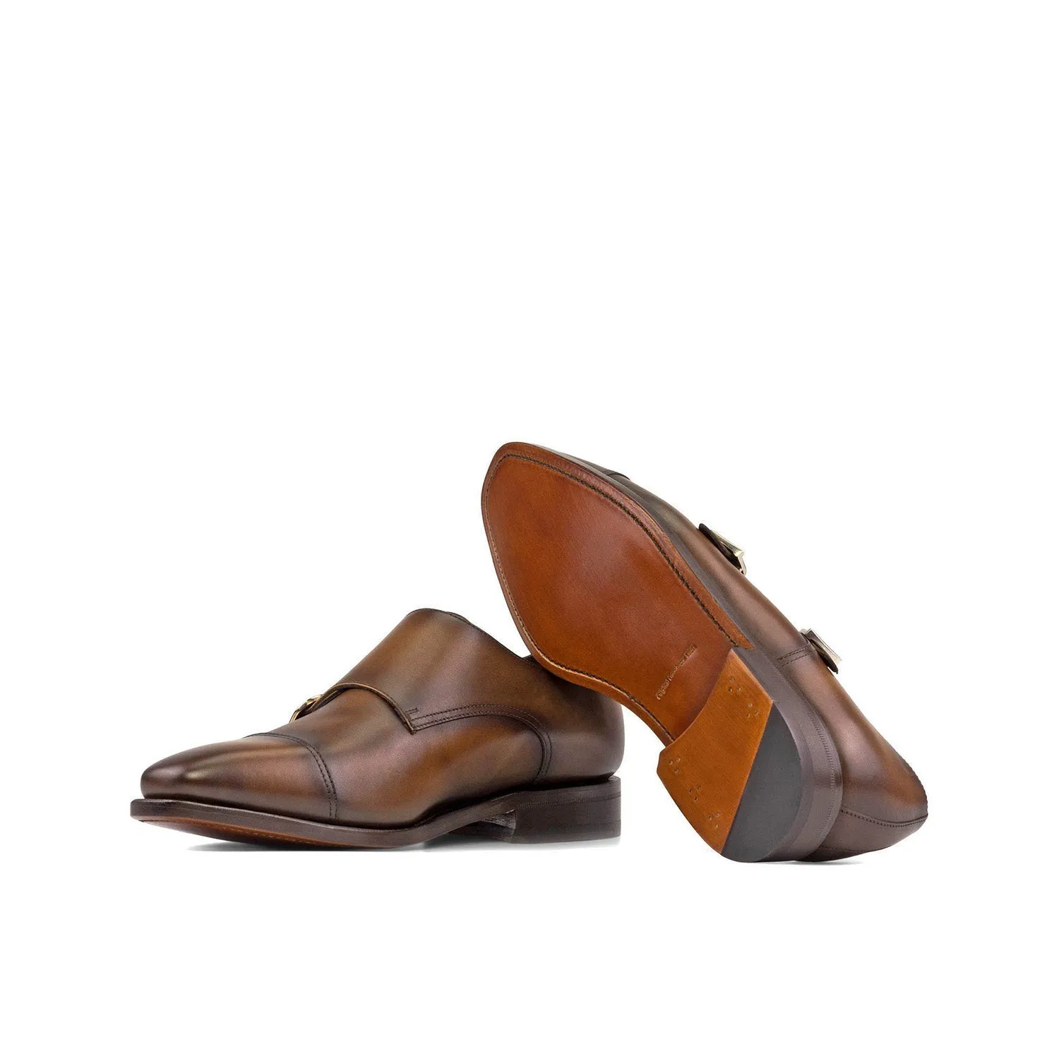 Ambrogio Bespoke Men's Shoes Brown Calf-Skin Leather Double Monk-Straps Loafers (AMB2528)