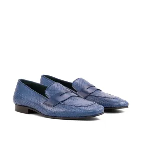 Ambrogio Bespoke Men's Shoes Navy Python / Calf-Skin Leather Drake Penny Loafers (AMB2266)