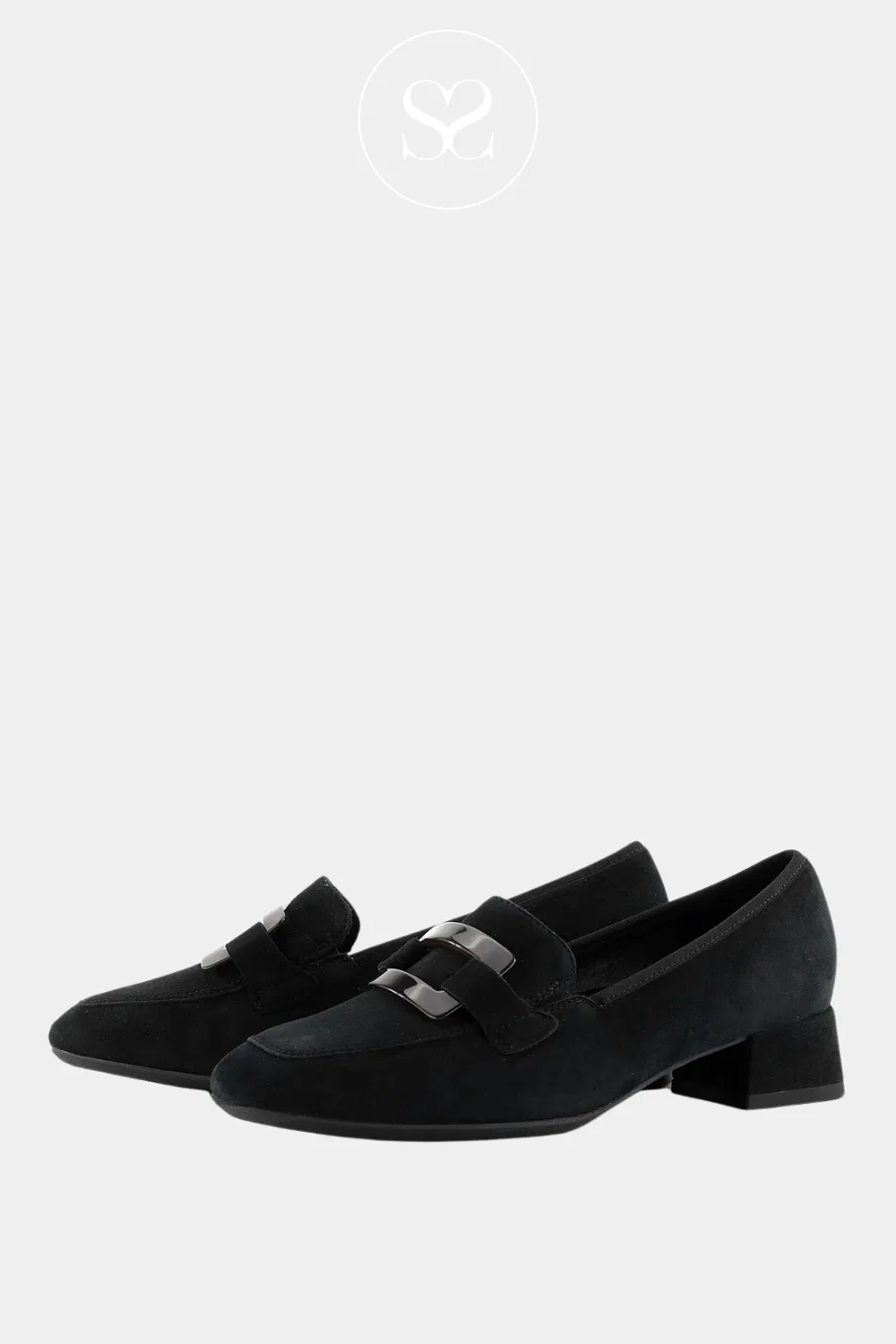 ARA 12-20416 BLACK LEATHER BLOCK HEEL LOAFERS