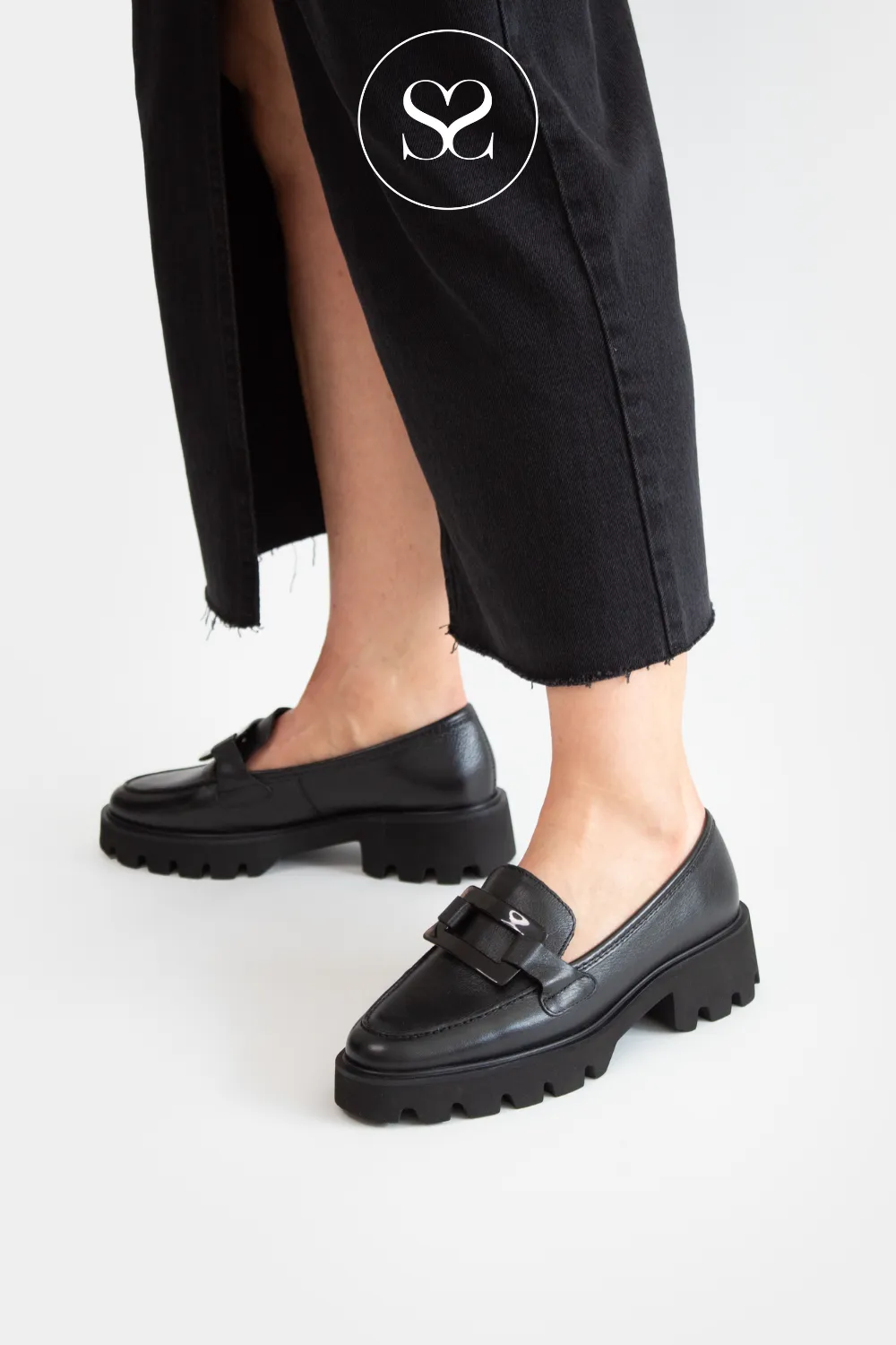 ARA 12-21703 BLACK LEATHER CHUNKY LOAFERS