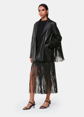 Black Gia Leather Fringed Jacket