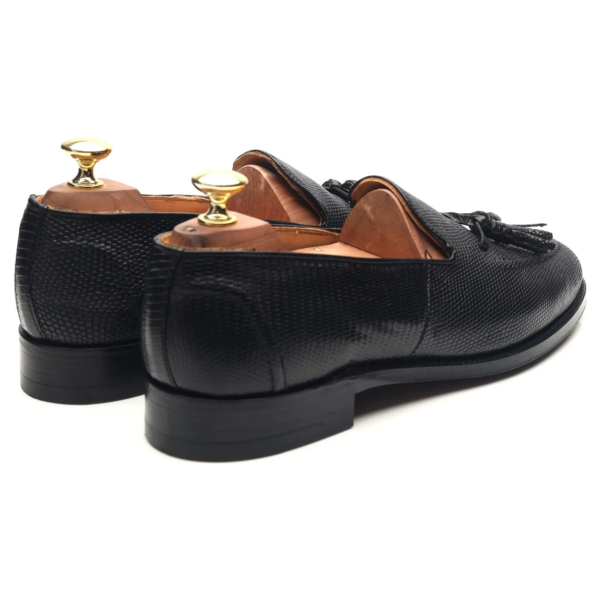 Black Leather Tassel Loafers UK 7