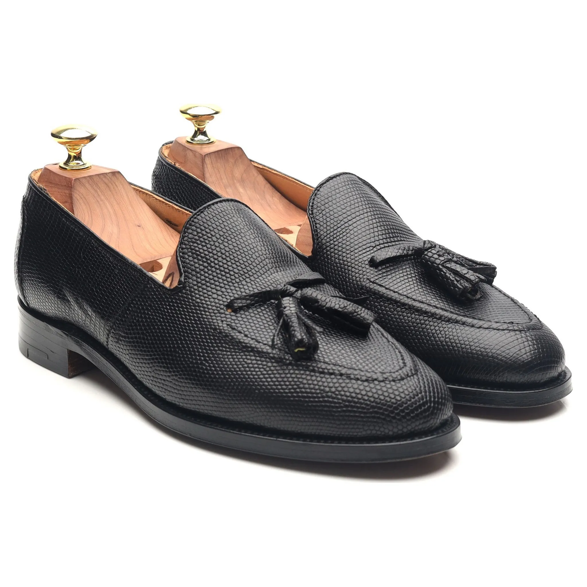 Black Leather Tassel Loafers UK 7