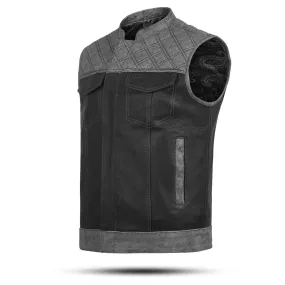 Black Suede Leather Diamond Stitch Motorcycle Vest