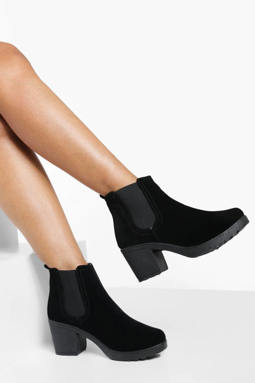 Block Heel Suedette Chelsea Boots