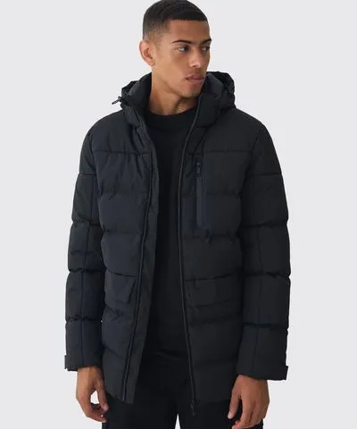 boohoo Mens Mid Length Hooded Puffer