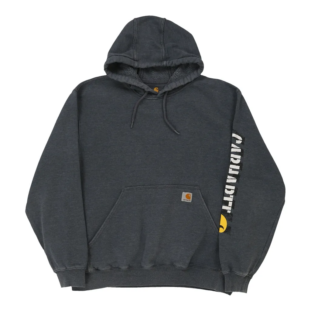 Carhartt Spellout Hoodie - Large Grey Cotton Blend