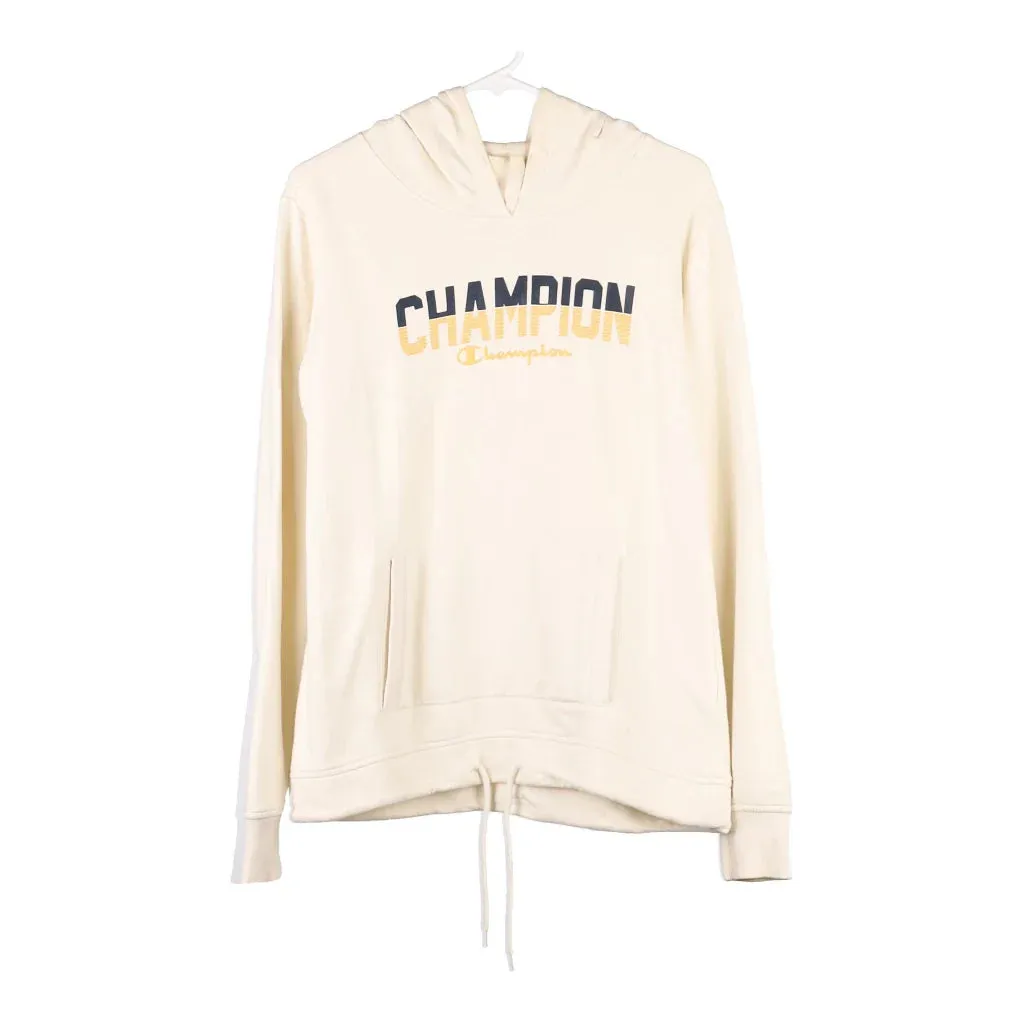 Champion Spellout Hoodie - Large Cream Cotton