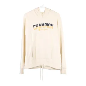 Champion Spellout Hoodie - Large Cream Cotton