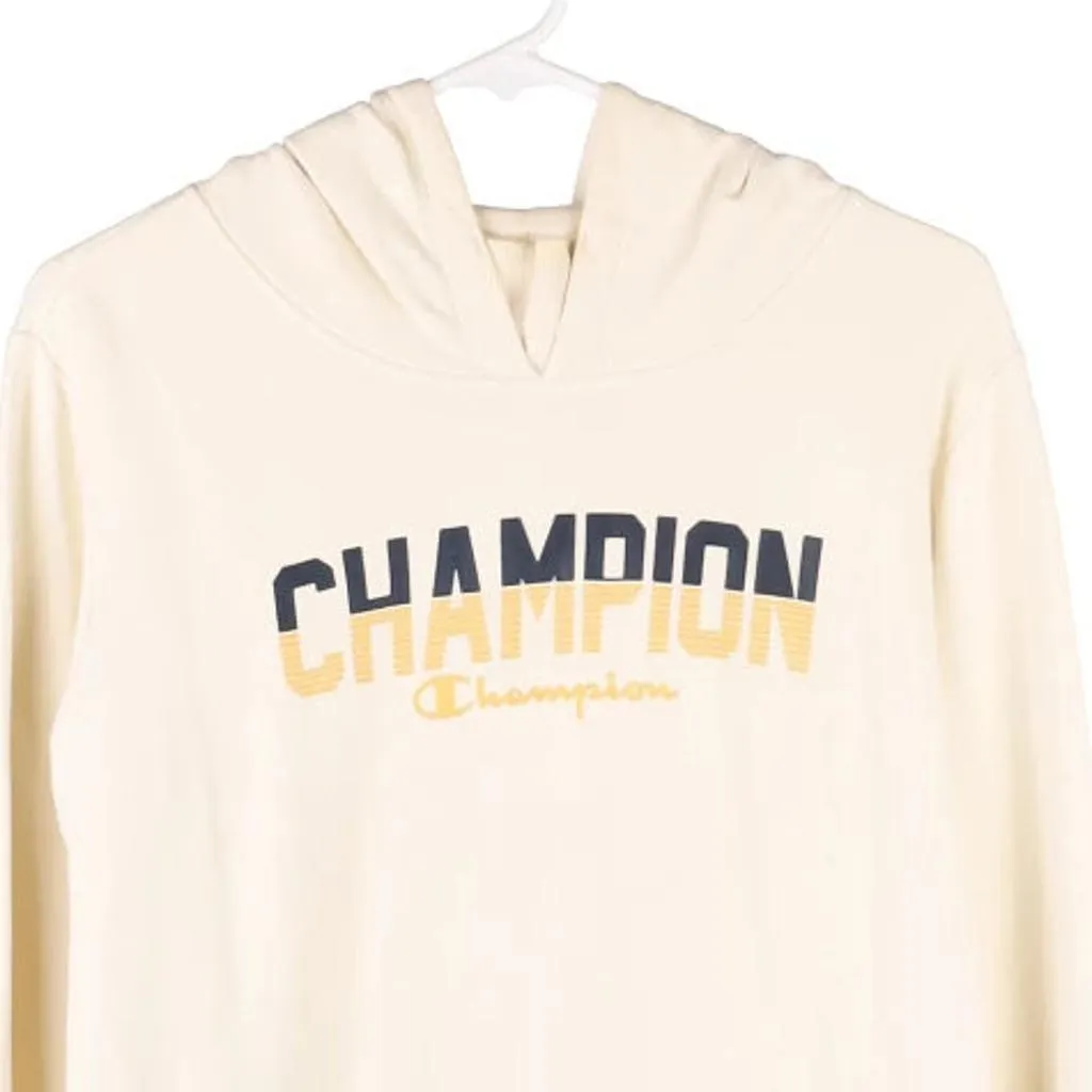 Champion Spellout Hoodie - Large Cream Cotton