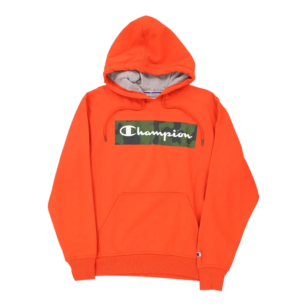 Champion Spellout Hoodie - Medium Orange Cotton Blend