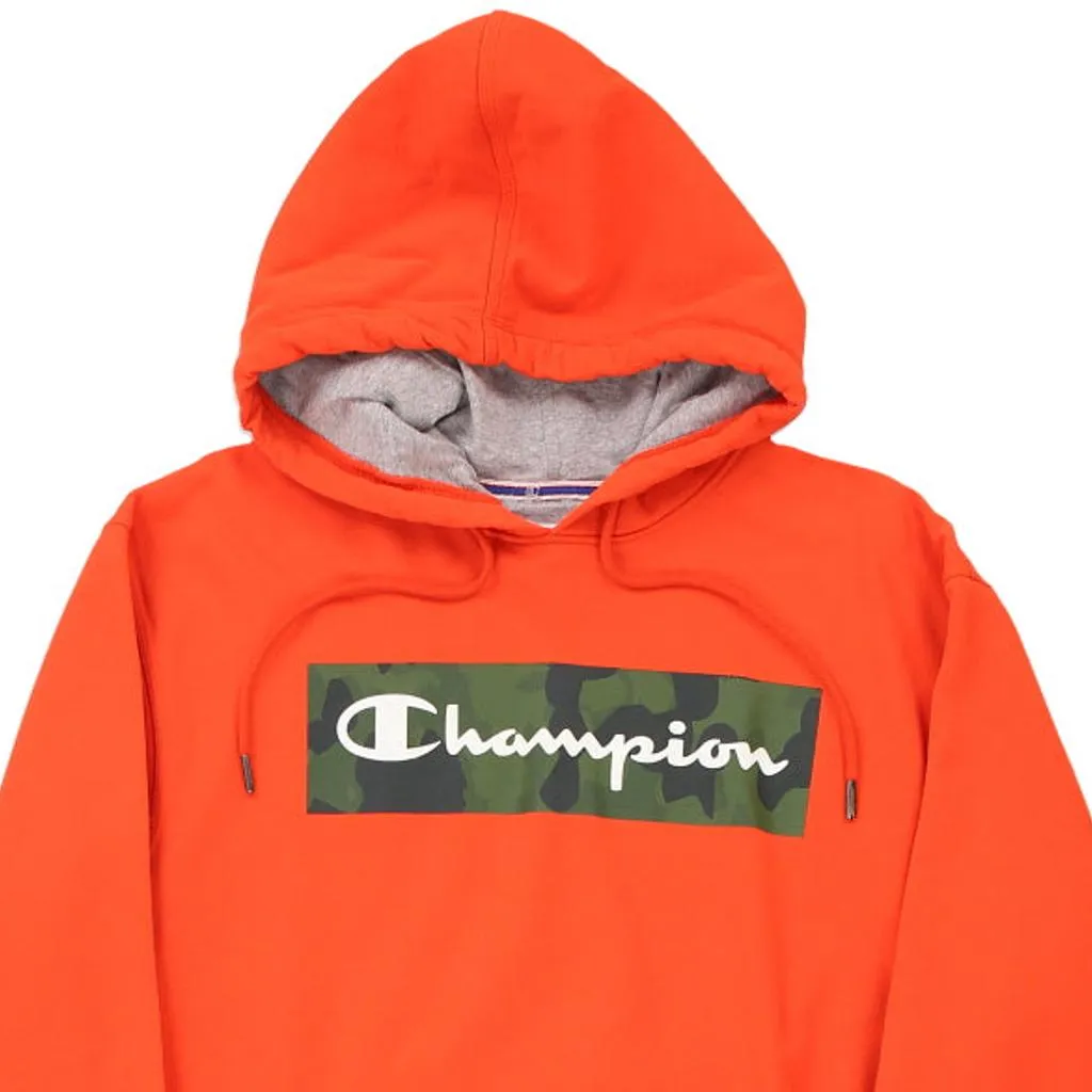 Champion Spellout Hoodie - Medium Orange Cotton Blend