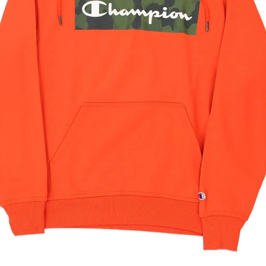 Champion Spellout Hoodie - Medium Orange Cotton Blend