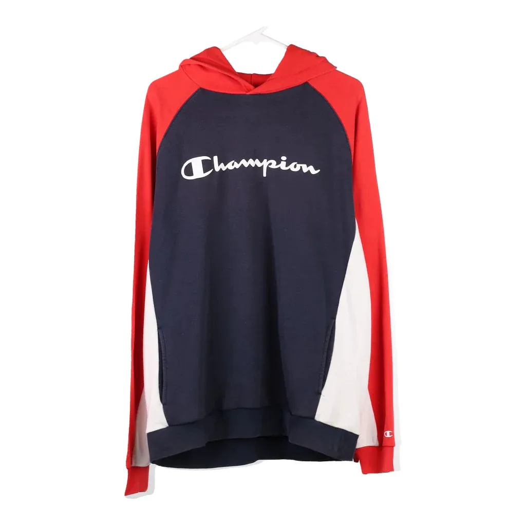 Champion Spellout Hoodie - XL Navy Cotton