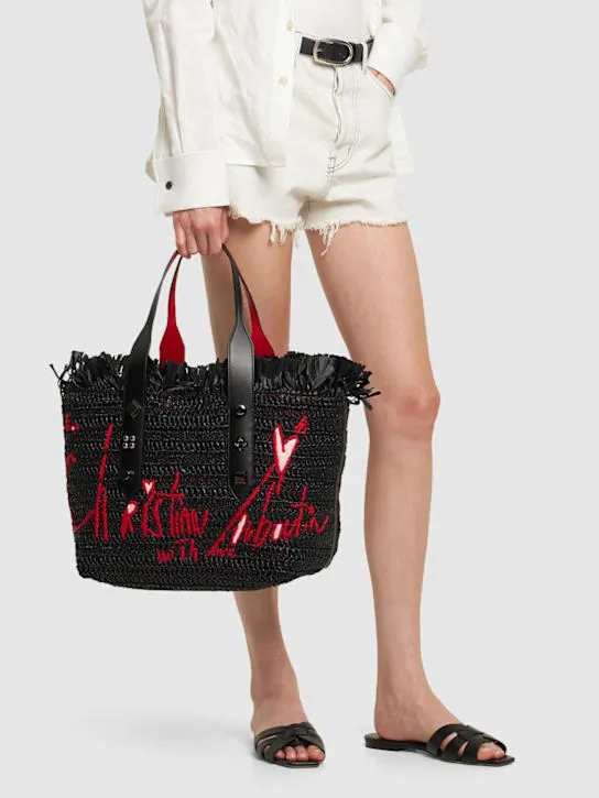 Christian Louboutin   Medium Frangibus raffia tote bag 