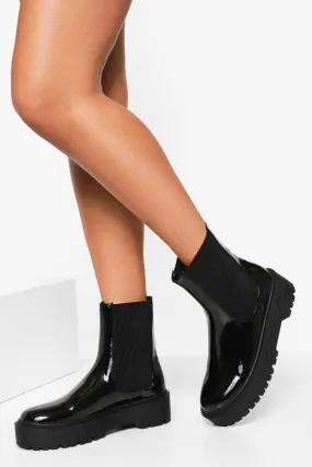 Chunky Patent Chelsea Boots