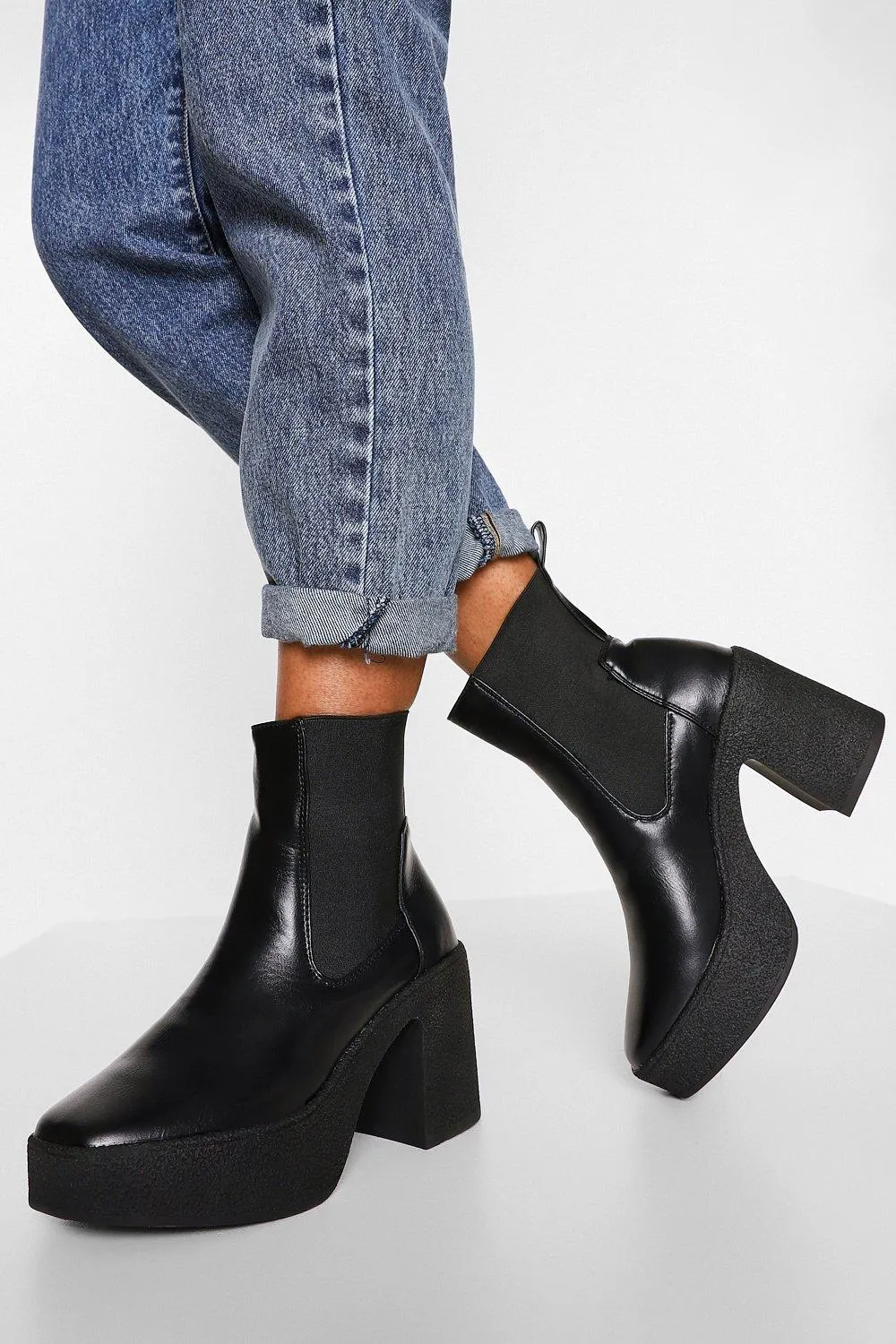 Chunky Platform Block Heel Chelsea Boots