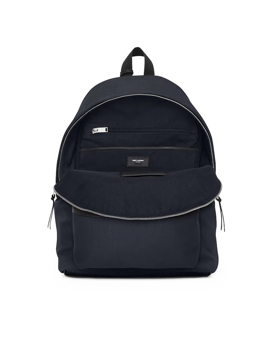 City Backpack in Nylon Canvas and Leather in Navy