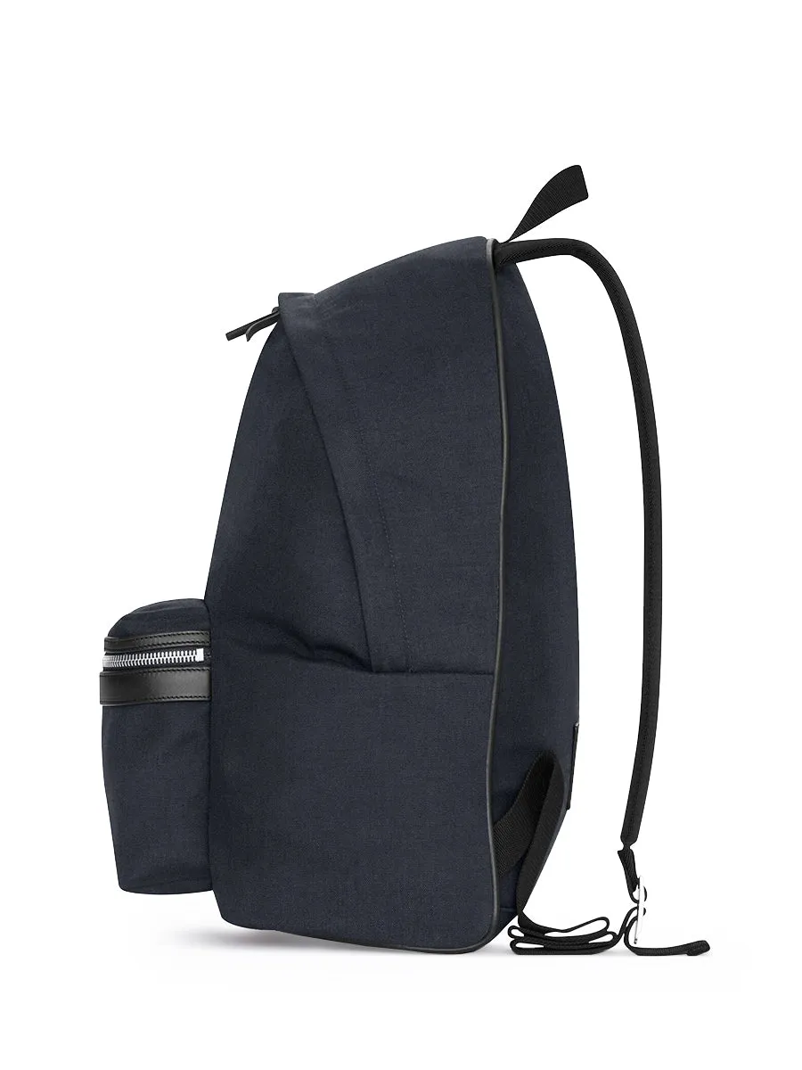 City Backpack in Nylon Canvas and Leather in Navy