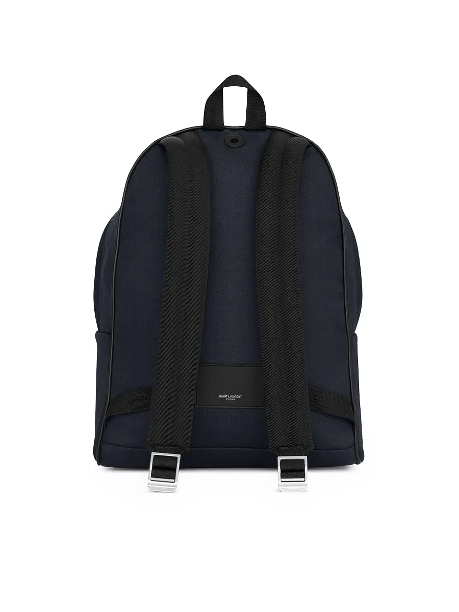 City Backpack in Nylon Canvas and Leather in Navy