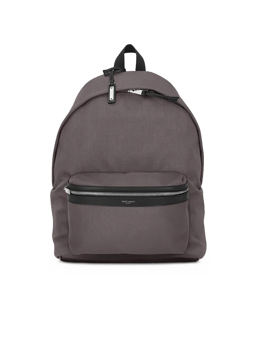 City Backpack in Nylon Canvas and Leather in Storm