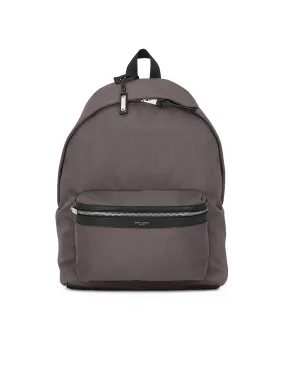 City Backpack in Nylon Canvas and Leather in Storm