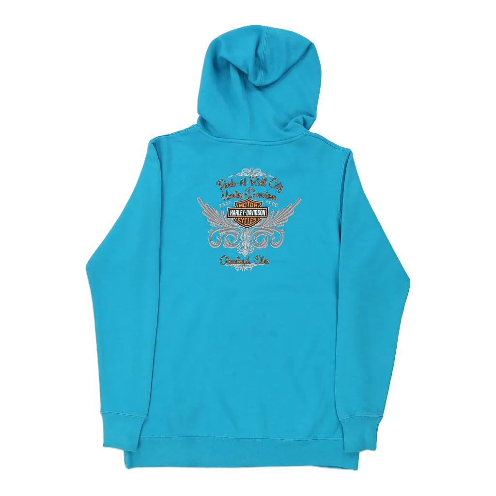 Cleveland, Ohio Harley Davidson Graphic Hoodie - Medium Blue Cotton Blend