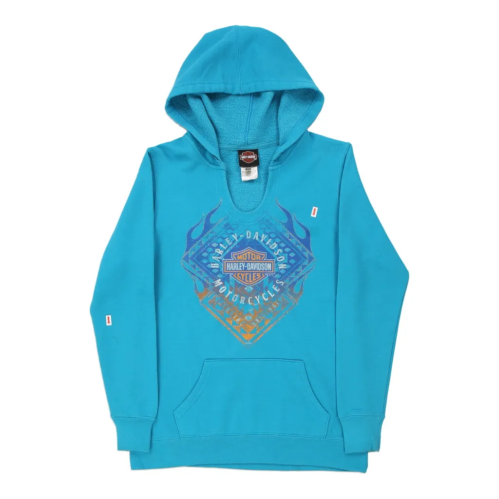 Cleveland, Ohio Harley Davidson Graphic Hoodie - Medium Blue Cotton Blend