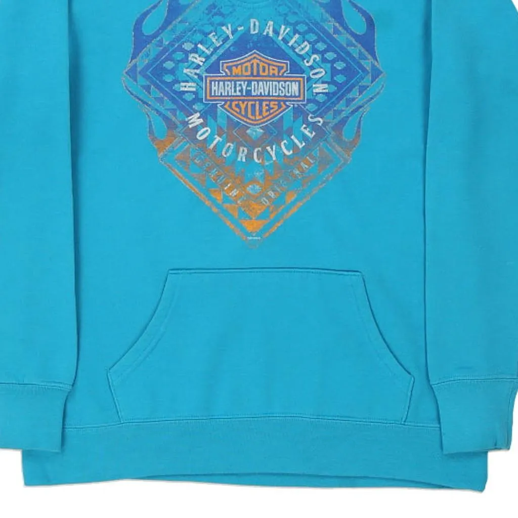 Cleveland, Ohio Harley Davidson Graphic Hoodie - Medium Blue Cotton Blend