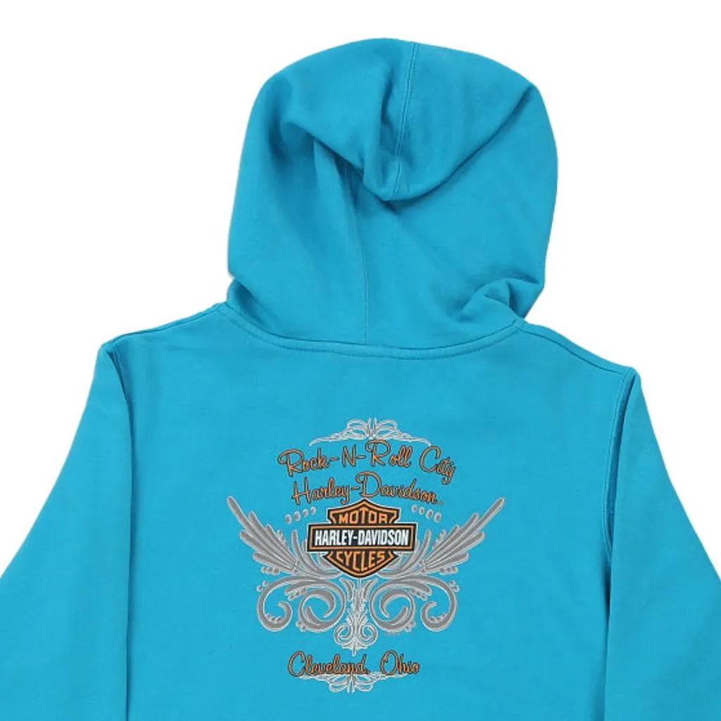 Cleveland, Ohio Harley Davidson Graphic Hoodie - Medium Blue Cotton Blend