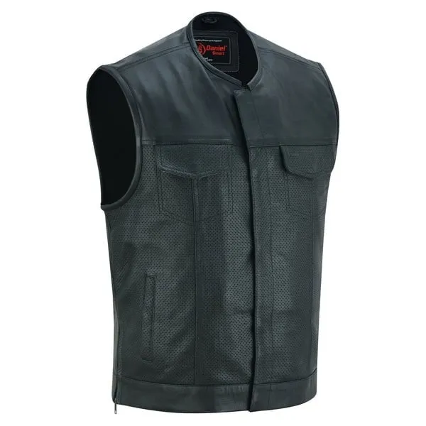 Concealed Single Back Panel Perforated Leather Vest