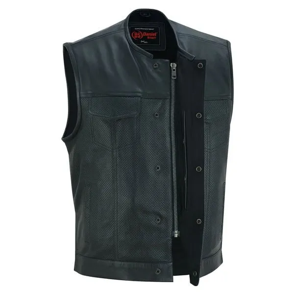 Concealed Single Back Panel Perforated Leather Vest