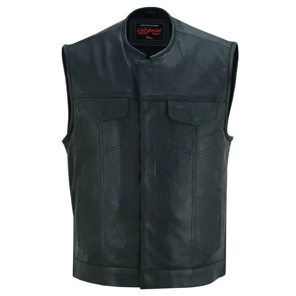 Concealed Single Back Panel Perforated Leather Vest