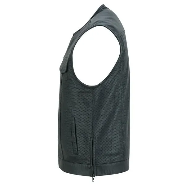 Concealed Single Back Panel Perforated Leather Vest