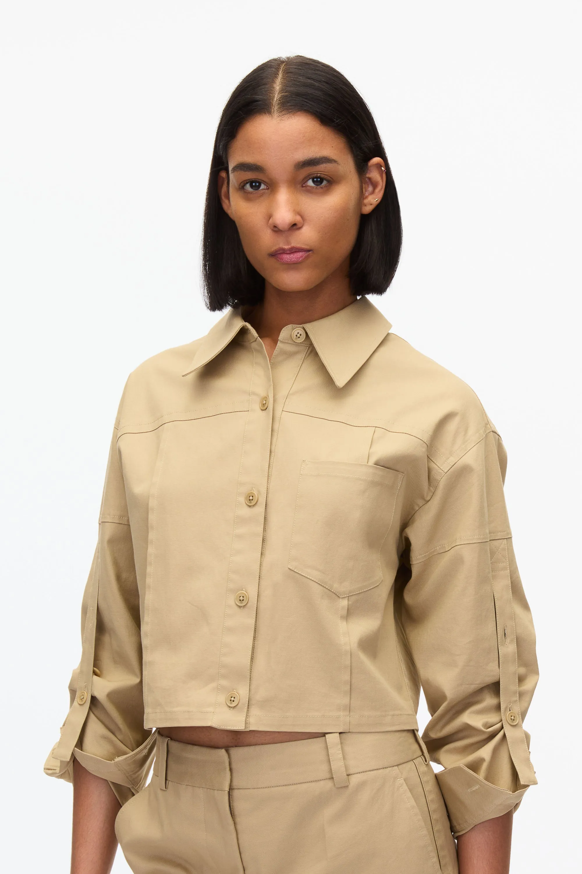 Cropped Convertible Shirt Jacket