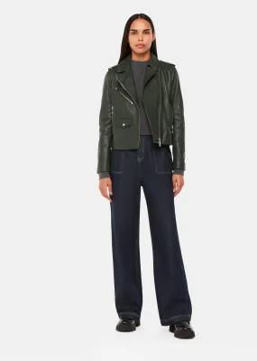 Dark Green Agnes Pocket Leather Jacket