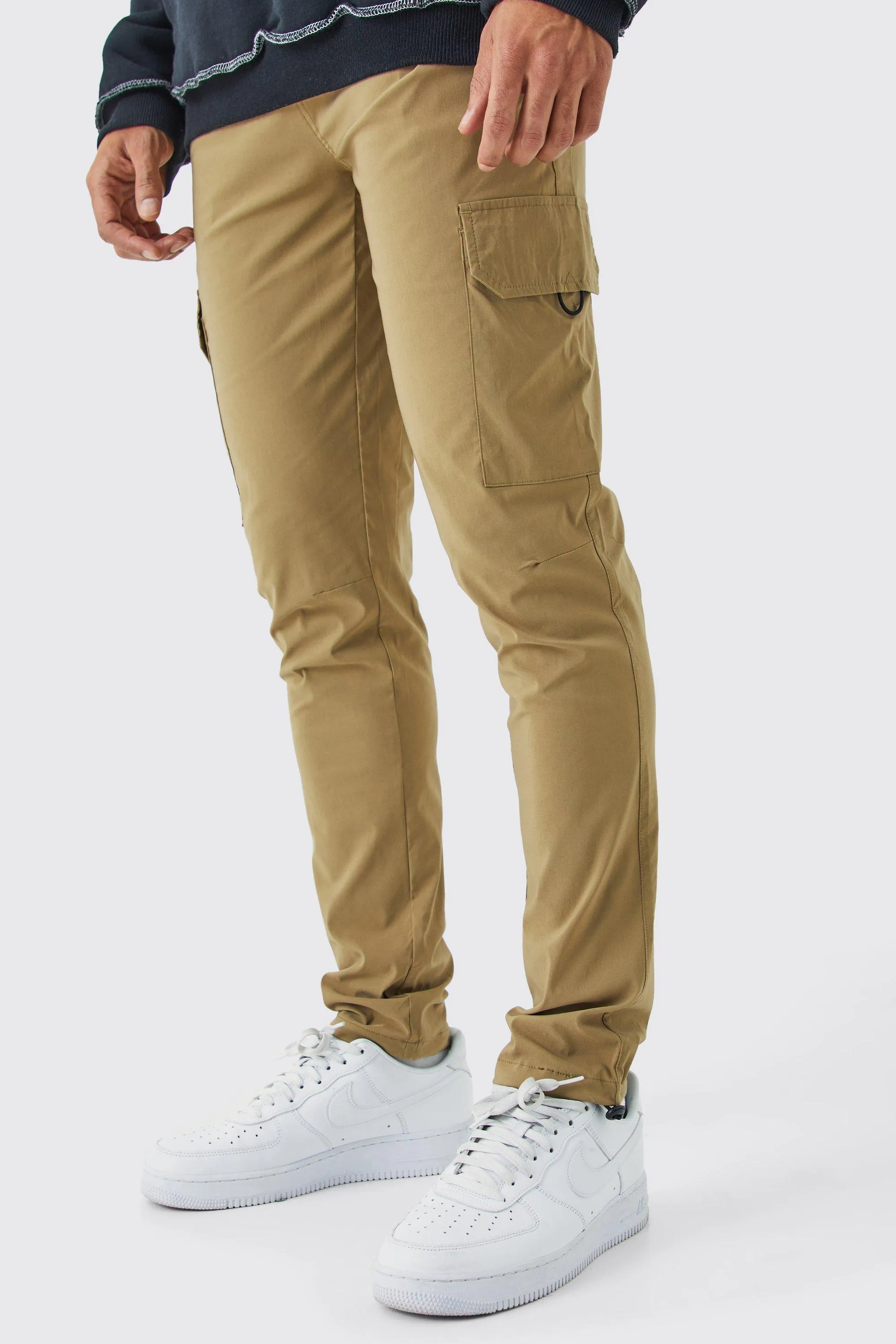 Elasticated Waist Technical Stretch Skinny Cargo Pants