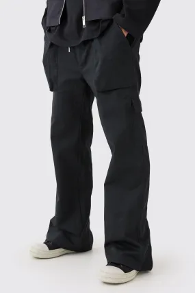 Elasticated Waist Zip Hem Flared Cargo Pants