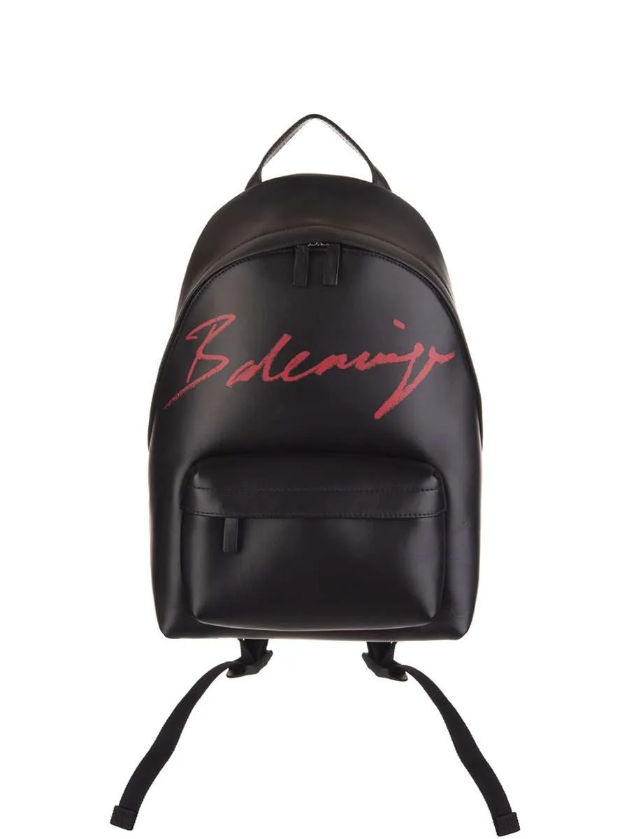 Everyday S Red Signature Logo Black Leather Backpack