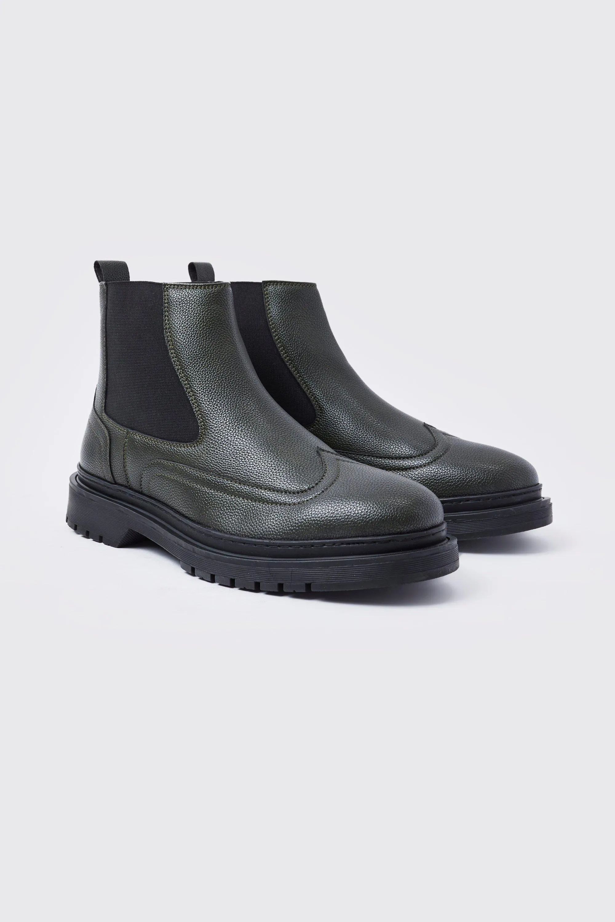 Faux Leather Chelsea Boots With Track Sole