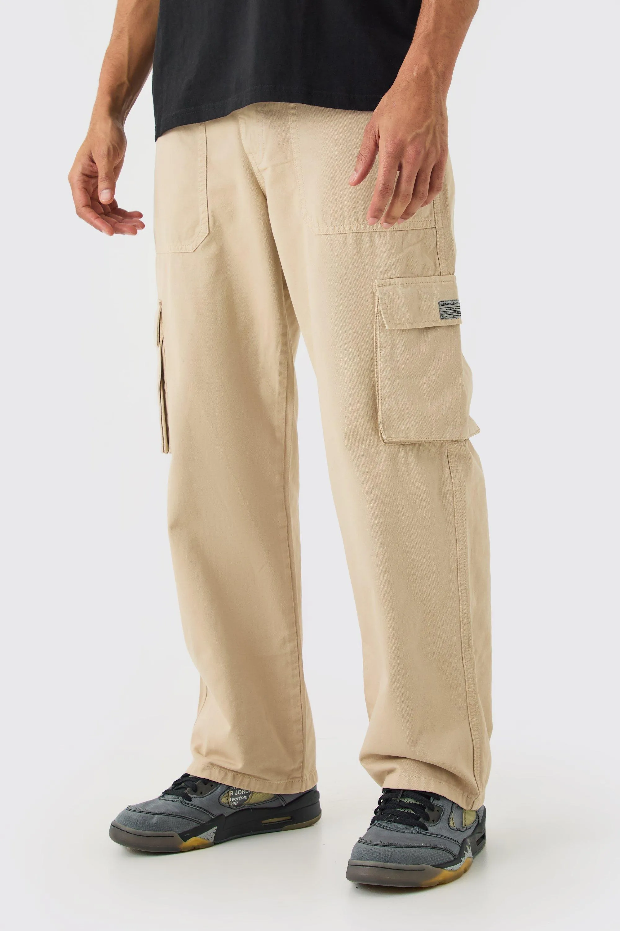 Fixed Waist Cargo Zip Pants With Woven Tab